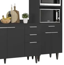 Armário de Cozinha Com Tampo CP02 210cm Pérola Preto Z34 - Mpozen