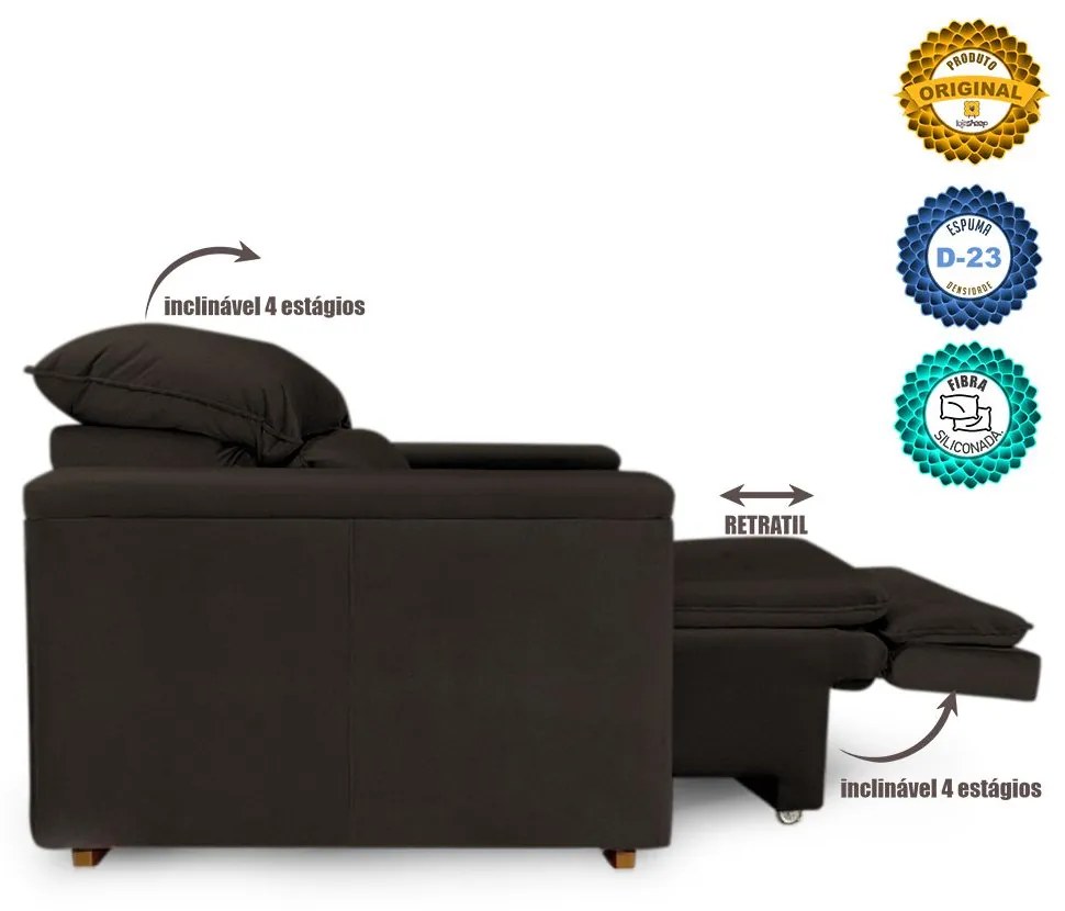 Poltrona Reclinável Retrátil Onix Suede Tabaco - Sheep Estofados - Marrom