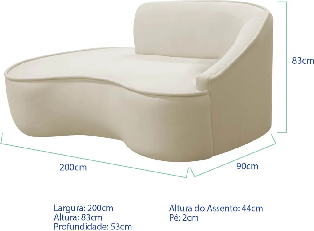 Divã Recamier Curvo Sala de Estar Recepção Marrocos 200cm Lado Esquerdo Bouclé