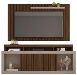 Rack Bancada Com Painel Para TV 65 Pol. Ripado Krome C01 Fendi/Havana