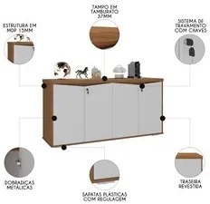 Balcão para Escritório com Chave 148cm Corp A06 Freijó/Branco - Mpozen