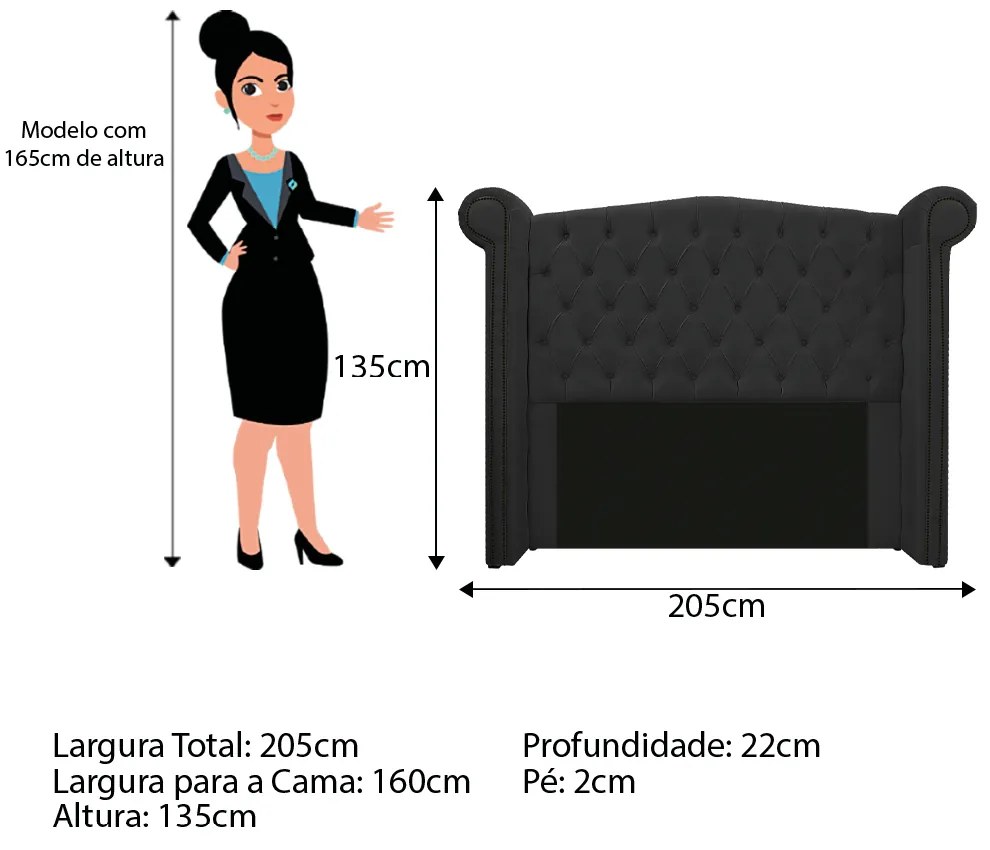 Kit Cabeceira e Calçadeira Veneza 160 cm Queen Size Suede Preto - ADJ Decor