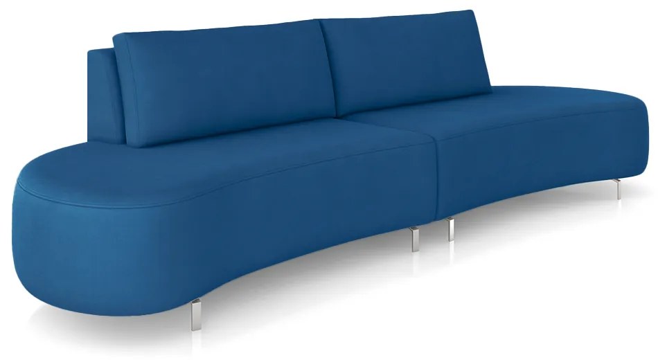 Sofá Bipartido Sala de Estar Jamaica 280cm Curvo Pés Alumínio Veludo Azul G52 - Gran Belo