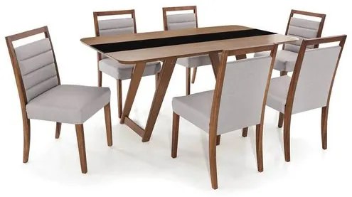 Conjunto Mesa de Jantar Lovaina Vidro Preto + Cadeiras Tienen Encosto Estofado - 67635 Sun House