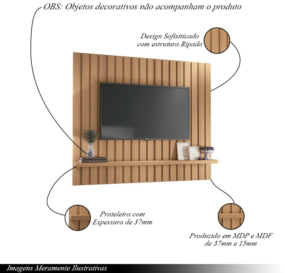 Painel Suspenso Decorativo Link 1.6 Ripado TV até 60 Pol Freijó G26 - HB Móveis