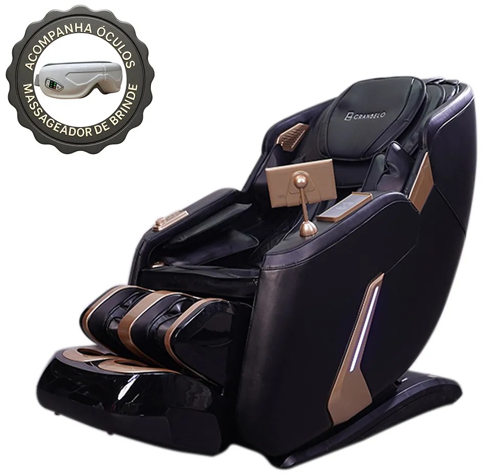 Poltrona Elétrica 3D Massagem Aquecimento Stark Reclinação Gravidade Zero Bivolt Tela LCD Touch com Óculos Massageador de Brinde PU Preto G94 - Gran B