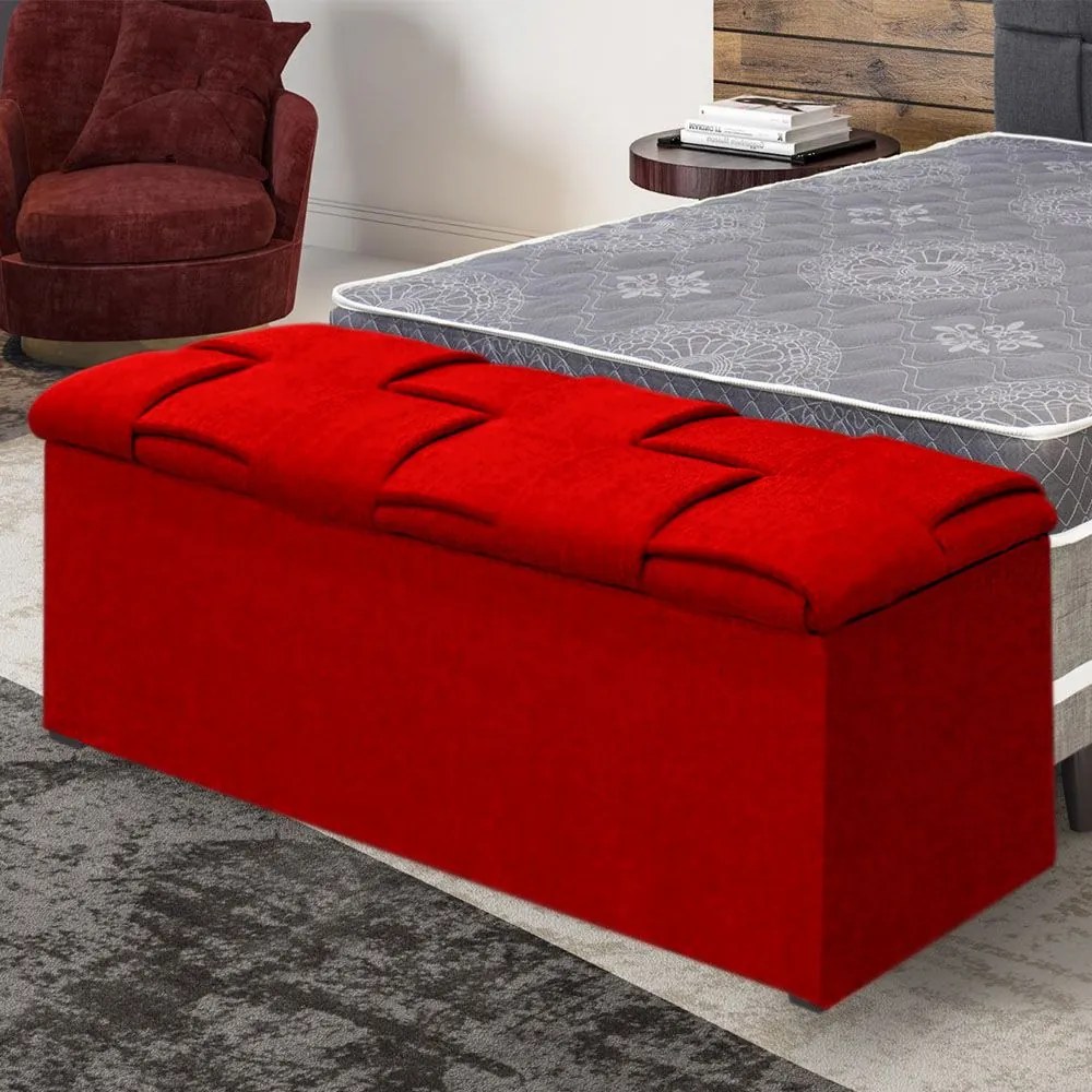 Calçadeira Baú Casal Queen 160cm Ravena Veludo Vermelho - Simbal - Vermelho