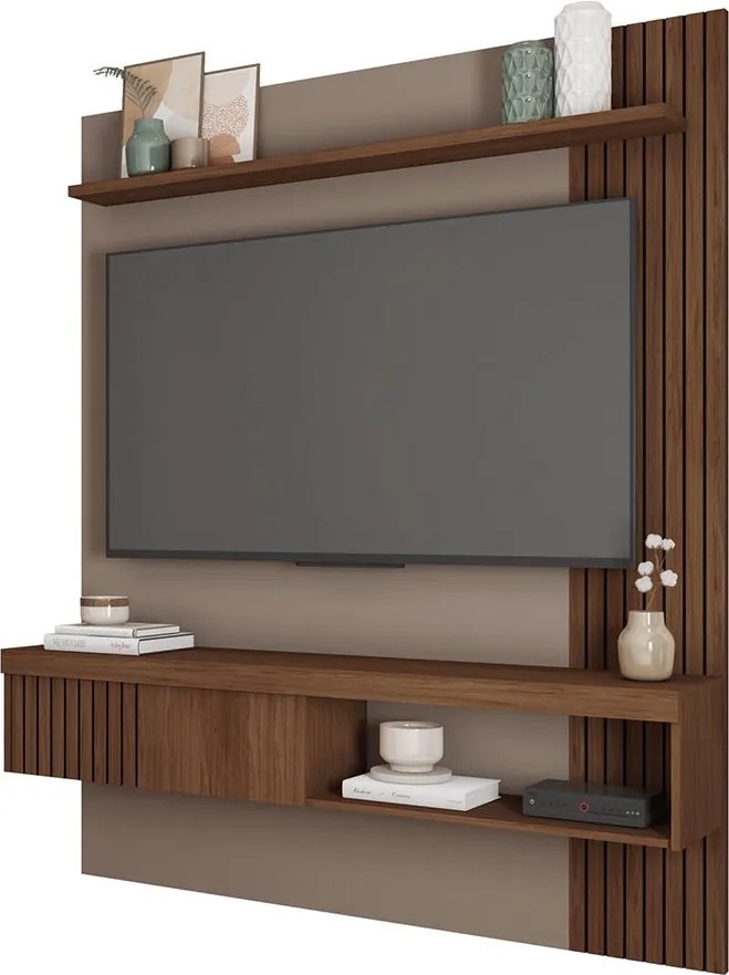 Painel TV 55 Pol 150cm Bancada Suspensa Ripado Luana C01 - D'Rossi - Fendi/Havana