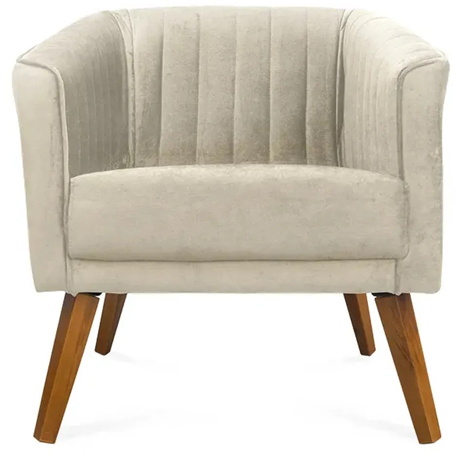 Kit 2 Poltronas Decorativas Dalia Pés de Madeira Veludo Bege - Sheep Estofados - Bege