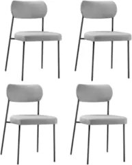 Cadeira Jantar Estofada Pé Metal Preto Kit 4 Lavy Linho Cinza S08 - Mp