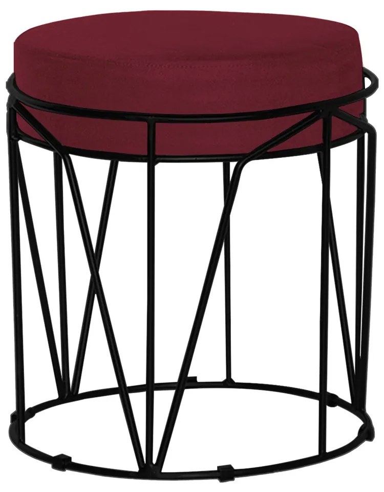 Puff Decorativo Sala de Estar Base Preto Chloe Suede Bordô G41 - Gran Belo