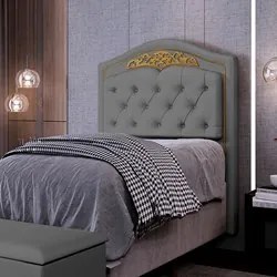 Cabeceira Cama Box Solteiro 90cm com Tachas Imperial Veludo J02 Cinza