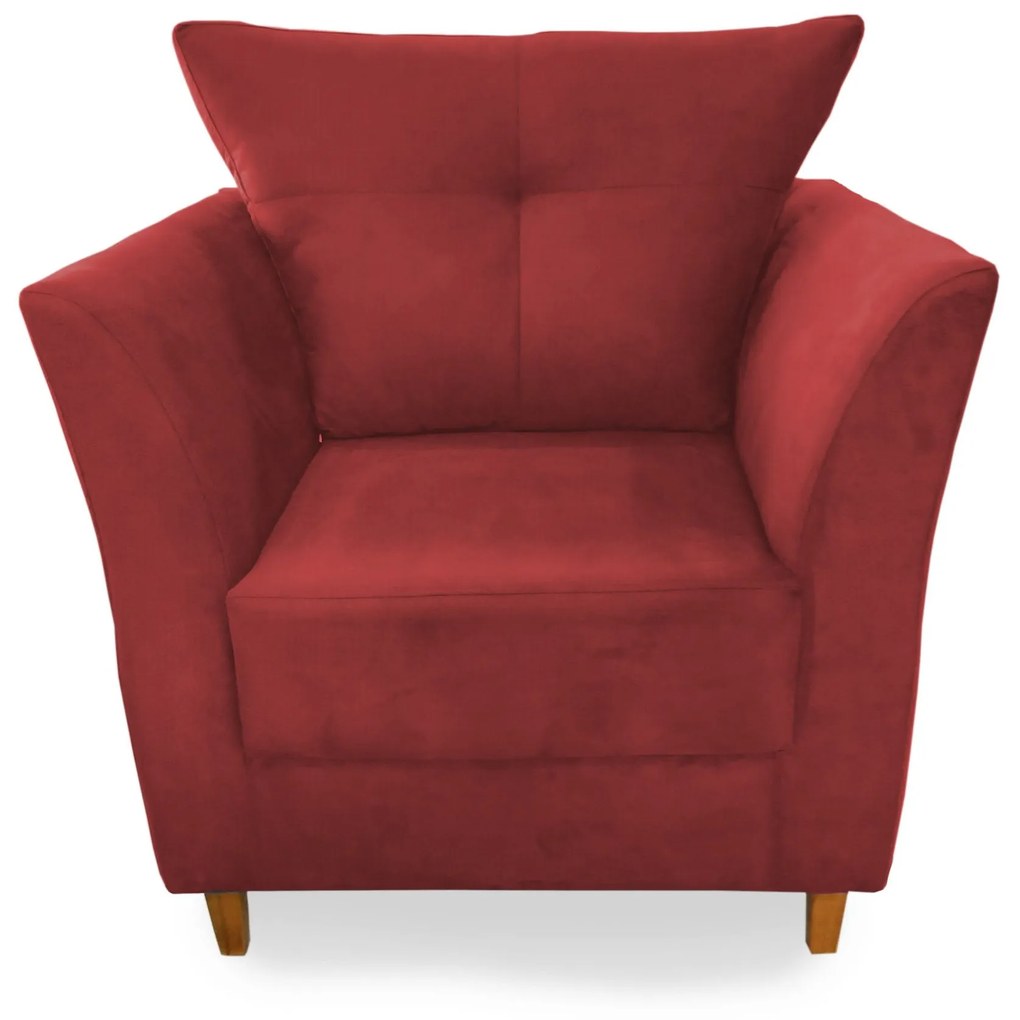 Poltrona Decorativa Isis Pés Madeira Suede Vermelho- Sheep Estofados