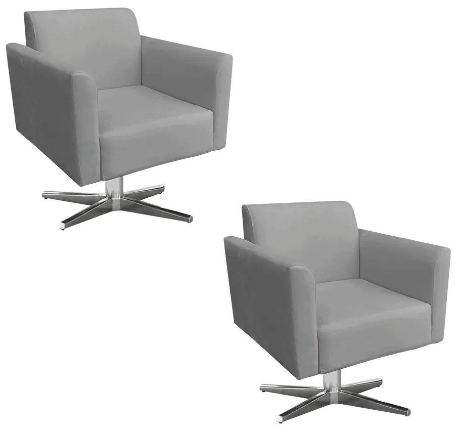 Kit 02 Poltronas Giratória Marisa Suede Base Cromada D03 - D'Rossi - Grafite
