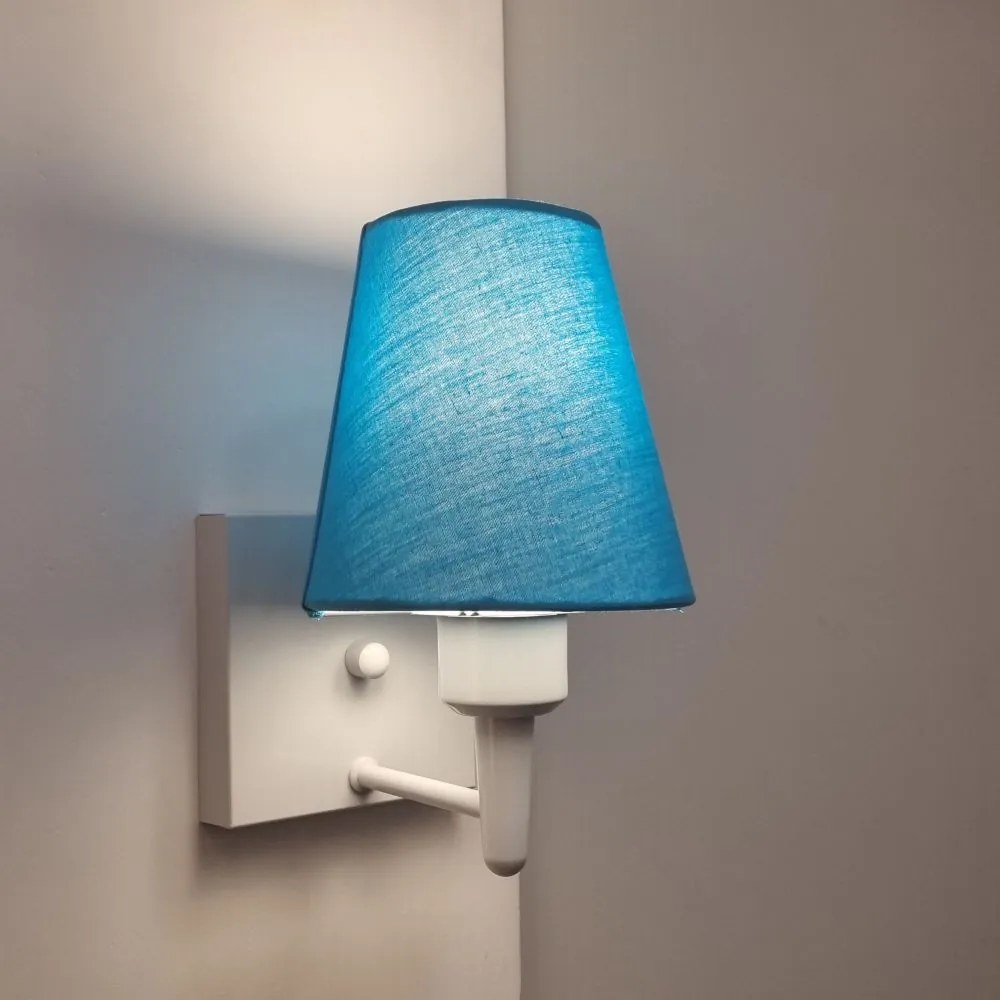 Arandela Quadrada Md-2034 Branco Cúpula em Tecido Cone Azul Bebê - Bivolt
