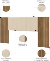 Cabeceira Casal Queen 268cm Com LED Dubai Zen Linho Bege - Vila Rica