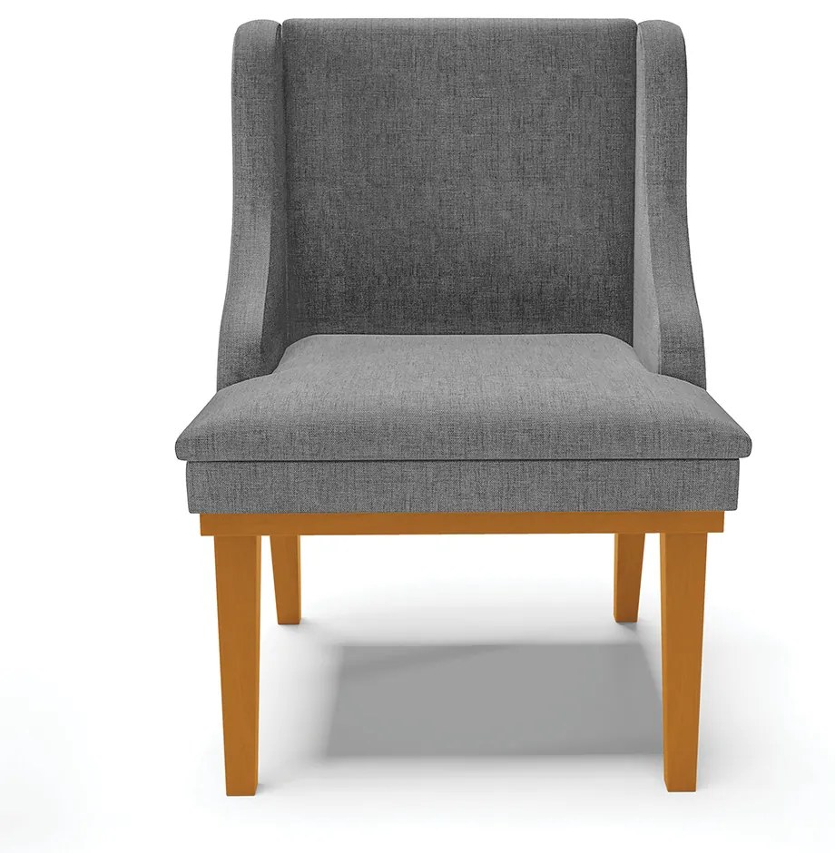 Cadeira Sala Jantar Kit 6 Liz Base Madeira Castanho Linho D03 - D'Rossi				 - A26 Grafite