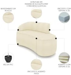 Sofá 2 Lugares Para Sala 140cm Orgânico Wendi Boucle Bege I01 - Mpoze