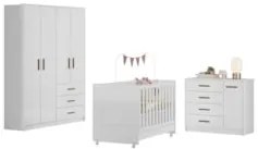 Quarto Infantil 3 Peças Com Berço Americano Nelly Branco Z49 - Mpozena