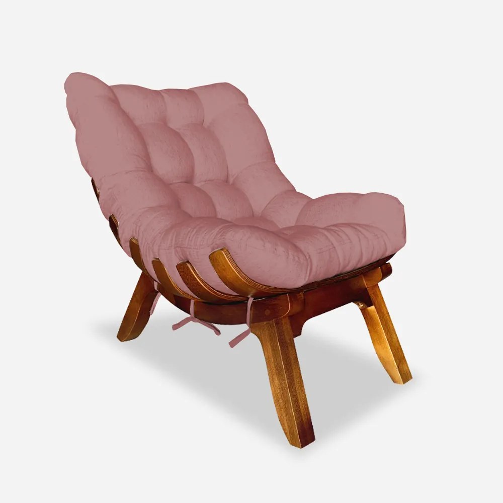 Poltrona Decorativa Costela Veludo Rosê