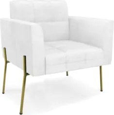 Poltrona Sala Pé Metal Dourado Kit 2 Ana Sintético PU Branco - Ibiza