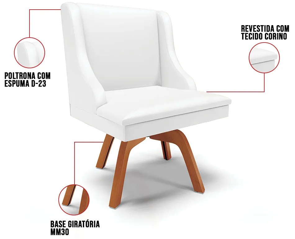 Cadeira de Jantar Liz Corino Branco Base Giratória de Madeira MM35 D03 - D'Rossi