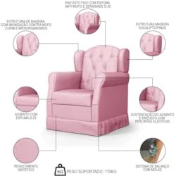 Poltrona de Amamentação Balanço Lucy Z39 Sintético Rosa - Mpozenato