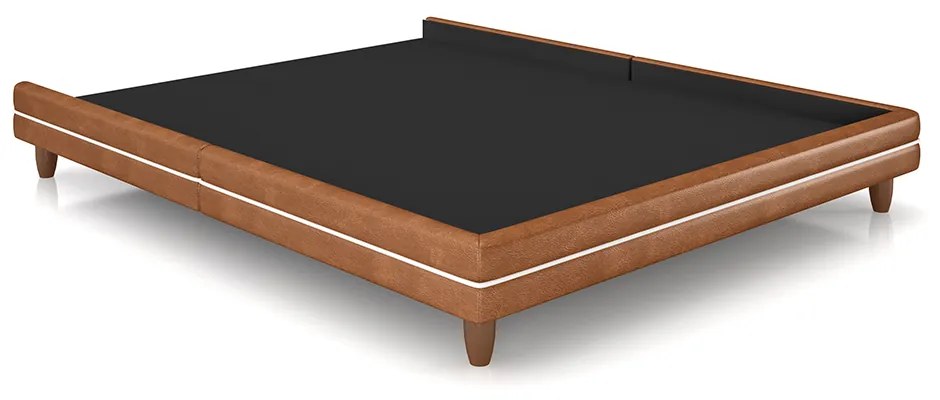 Cama Avulsa para Colchão Casal Torres Pés em Madeira PU Caramelo G91 - Gran Belo
