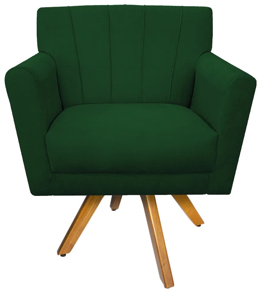 Poltrona Laura Base Giratória de Madeira Suede Verde - ADJ Decor
