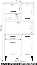 Armário de Cozinha Compacta 91cm Morgan Avena/Grafite A15 - Mpozenato