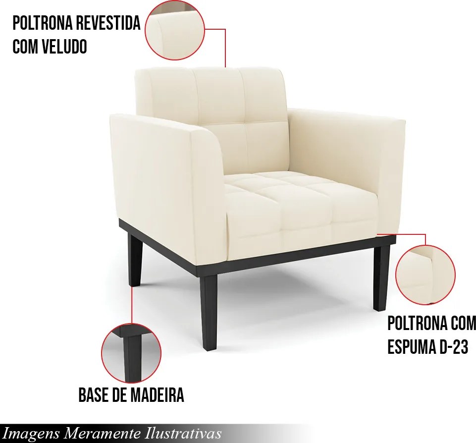 Kit 2 Poltronas Decorativas Karen Pés Fixo em Madeira Preto Veludo Bege G19 - Gran Belo