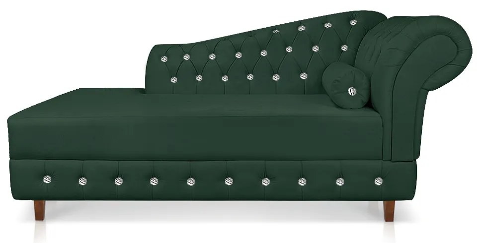 Divã Chesterfield 165 cm Capitonado com Strass Suede D'Rossi - Verde