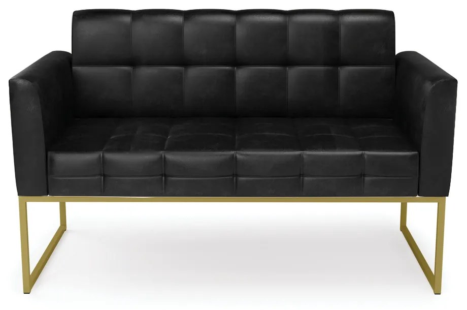 Sofá Namoradeira Elisa Corano Base Metálica Industrial Dourado - D'Rossi - Preto