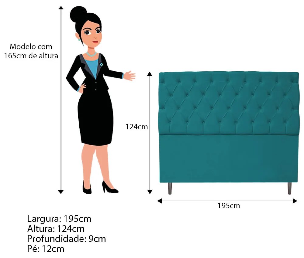 Kit Cabeceira e Calçadeira Liverpool 195 cm King Size Suede Azul Turquesa - ADJ Decor