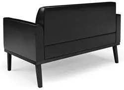Sofá Namoradeira e 2 Poltronas Base Madeira Preto Maressa Sintético PU