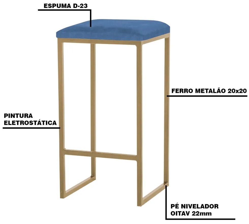 Kit 2 Banqueta Decorativa Billie Base Gold Suede Azul Marinho G41 - Gran Belo