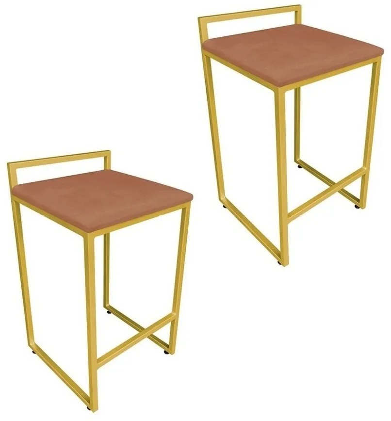 Conjunto 02 Banquetas Pietra Suede Base Dourado D03 - D'Rossi - Terra