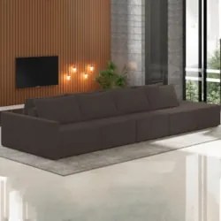 Sofá Ilha Modular com Puff para Sala Living 392cm Georgia Z08 Veludo M