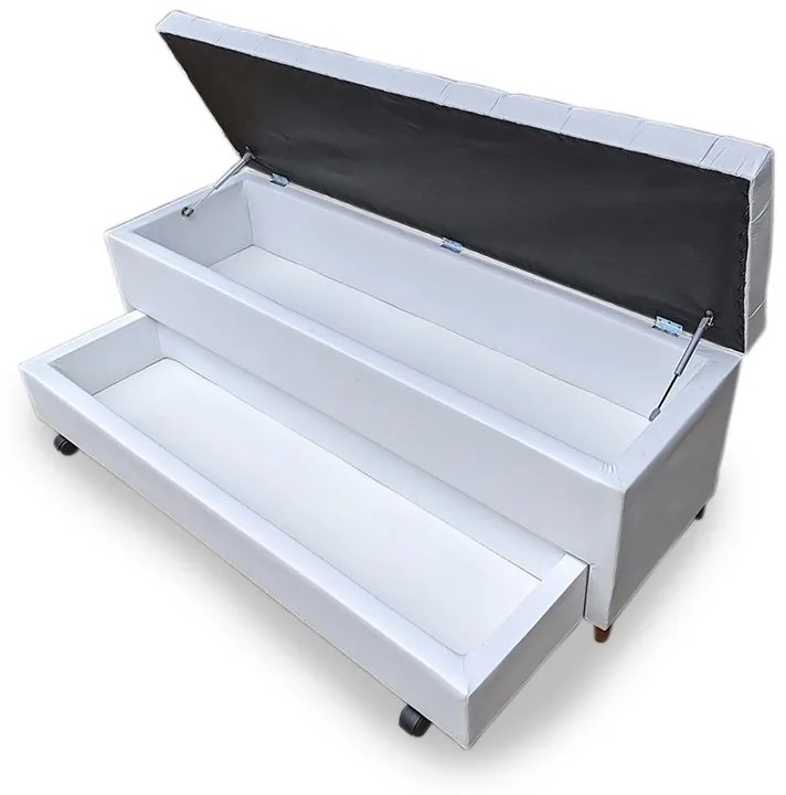Calçadeira Baú com Sapateira King 193cm Paris Capitonê Corino Branco - Sheep Estofados - Branco