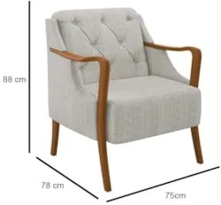 Poltrona Decorativa para Sala de Estar Capitonê Lapa Z32 Linho Cru - M
