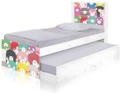Cama Solteiro Infantil Com Auxiliar 188x88cm Ursinhos K06 - Mpozenato