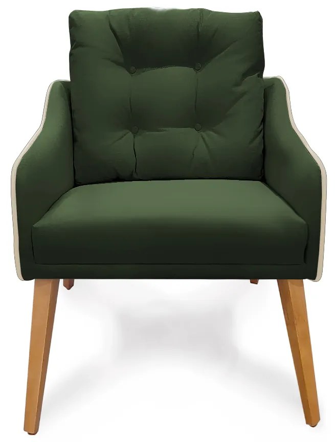 Poltrona Decorativa Delta Pés Palito Corano Bege / Veludo Verde - Sheep Estofados - Verde