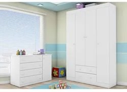 Jogo Quarto Infantil Guarda Roupa e Cômoda Helena Branco - Phoenix