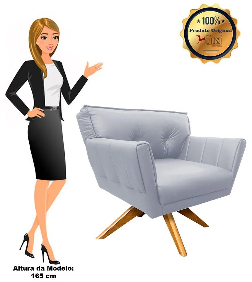 Poltrona Giratória Anitta Corino Base Madeira MA30 D03 - D'Rossi - Cinza