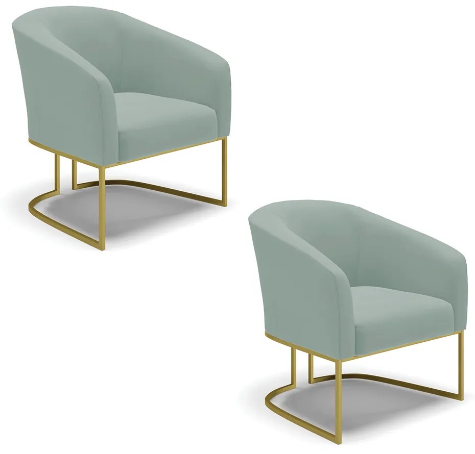 Poltrona Decorativa Industrial Dourado Kit 2 Stella Cotelê Ext/Veludo D03 - D'Rossi - Menta