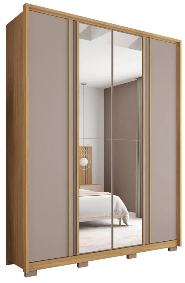 Guarda Roupa Orbit Solteiro 4 Portas de Bater com 2 Espelhos e 3 Gavetas MDF Buriti/Fendi G11 - Gran Belo