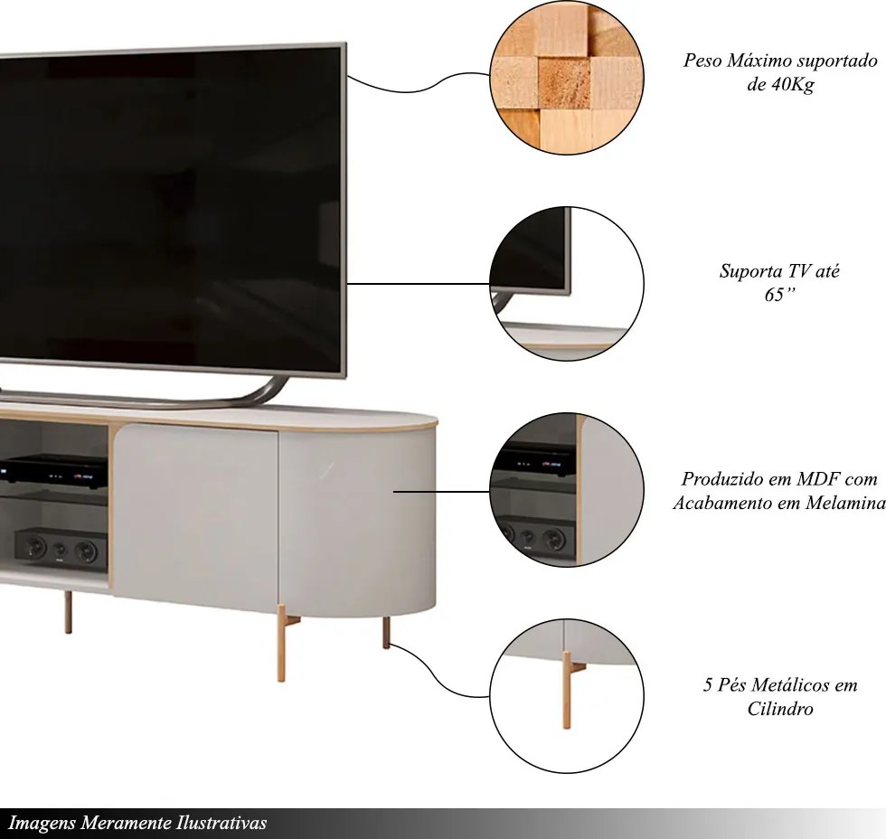Bancada Decorativa TV 65" Deep 2 Portas Prateleira Vidro Bali G18 - Gran Belo
