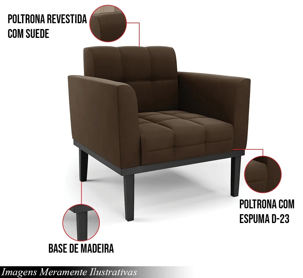 Poltrona Decorativa Karen Pés Fixo em Madeira Preto Suede Marrom 19 - Gran Belo