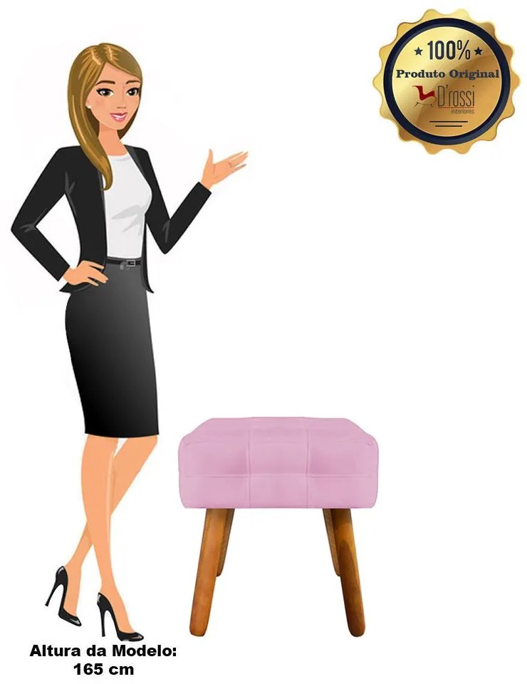 Puff Banqueta Decorativo Pé Palito de Madeira Elisa Suede Rosa Bebê D03 - D'Rossi