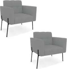 Poltrona Para Sala Pé Metal Preto Kit 2 Ana Linho Grafite - Ibiza